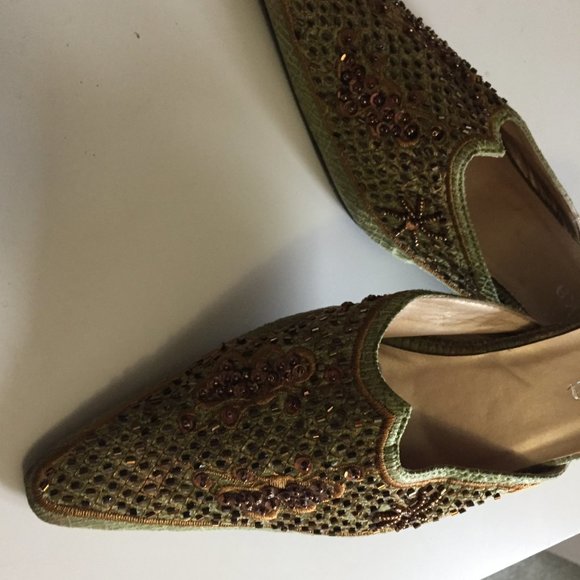 Beaded backless slings with kitten heel - Picture 4 of 7